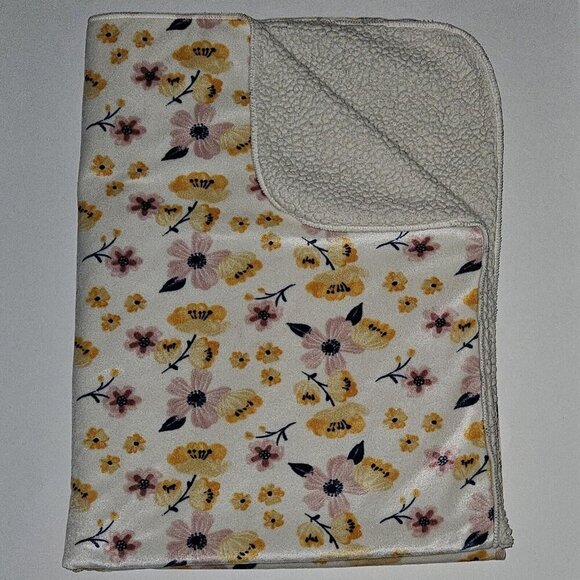 Chick Pea Orange Pink Blue Floral Baby Blanket Soft Fleece Sherpa 30x40 - Picture 1 of 5